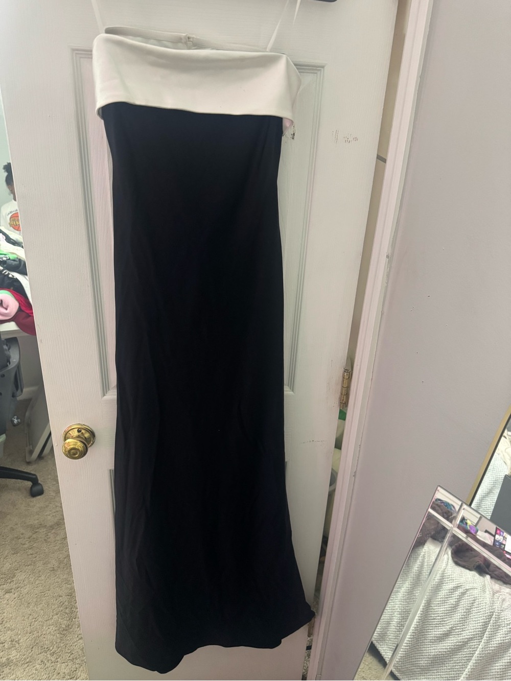 Macy's Strapless Black Gown with White Bandeau - Picture 3 of 5